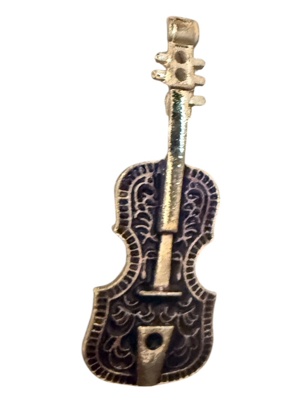 Vintage Gold and Dark brown Brass Violin Pin by Vintage